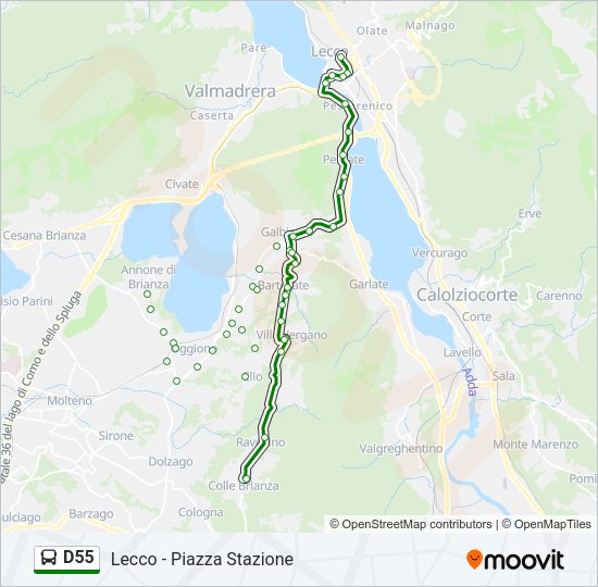 Percorso linea bus D55