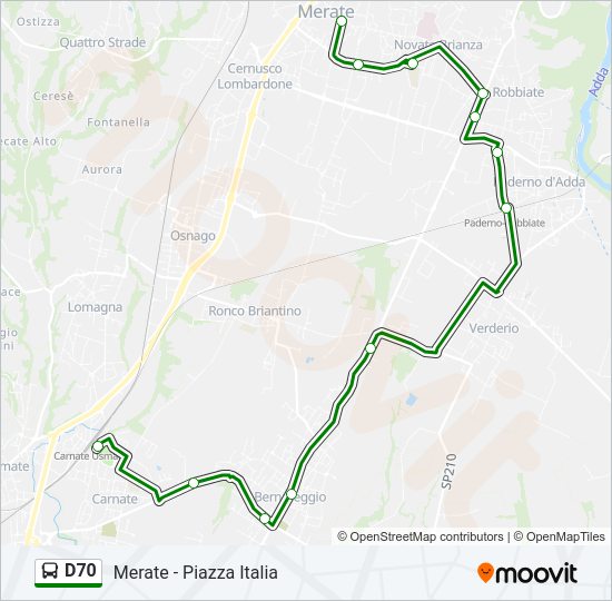 Percorso linea bus D70