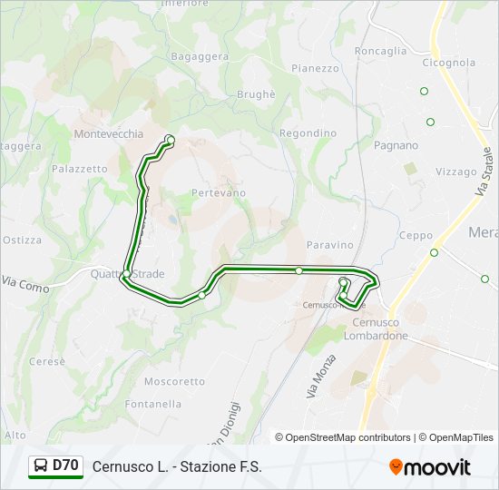 Percorso linea bus D70