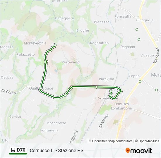 Percorso linea bus D70