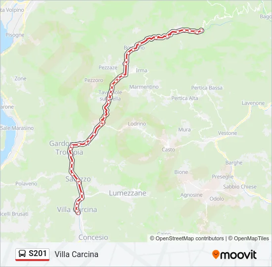 Percorso linea bus S201