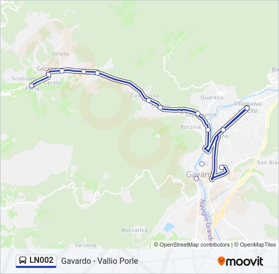 Percorso linea bus LN002