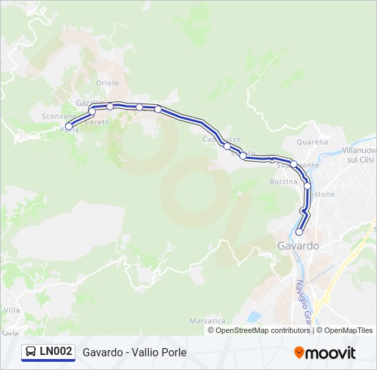 Percorso linea bus LN002