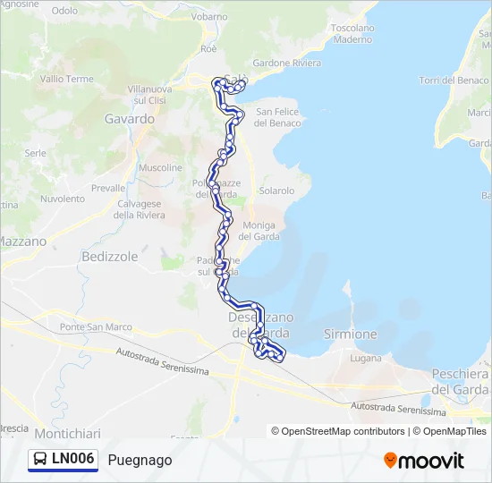 Percorso linea bus LN006