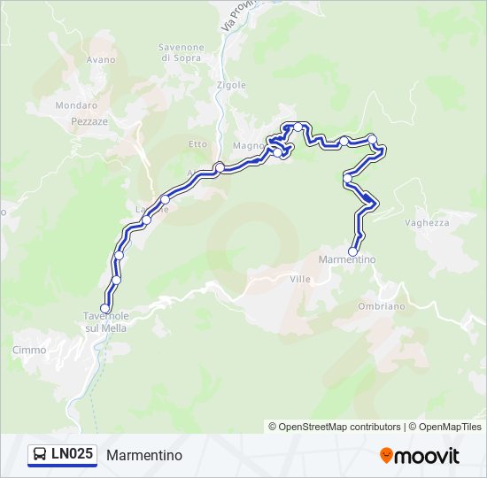 Percorso linea bus LN025