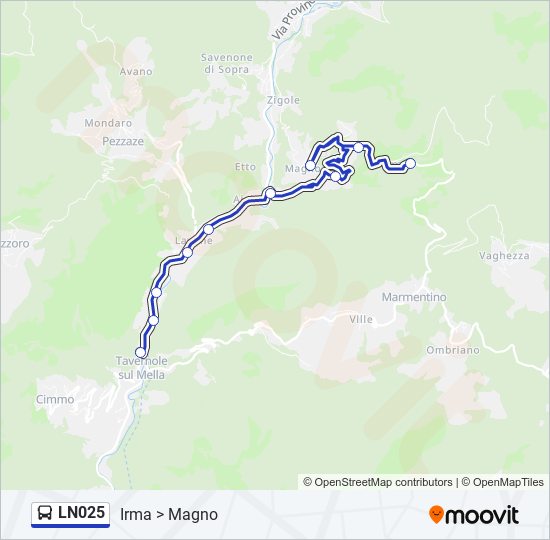 Percorso linea bus LN025