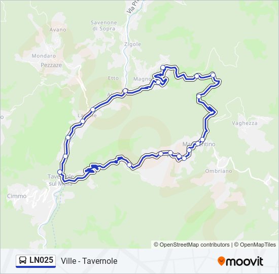 Percorso linea bus LN025