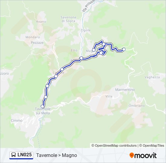 Percorso linea bus LN025