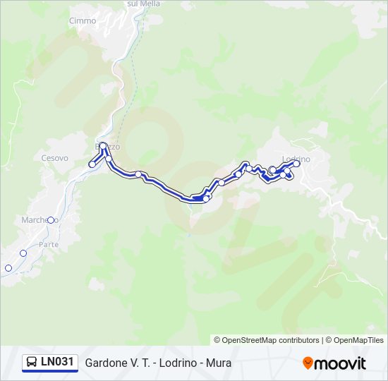 Percorso linea bus LN031