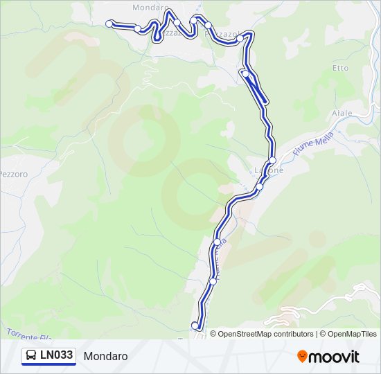 Percorso linea bus LN033