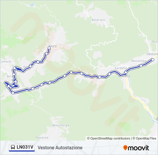 Percorso linea bus LN031V