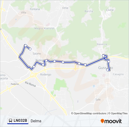 Percorso linea bus LN032B