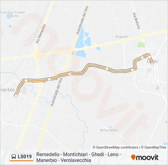 Percorso linea bus LS019