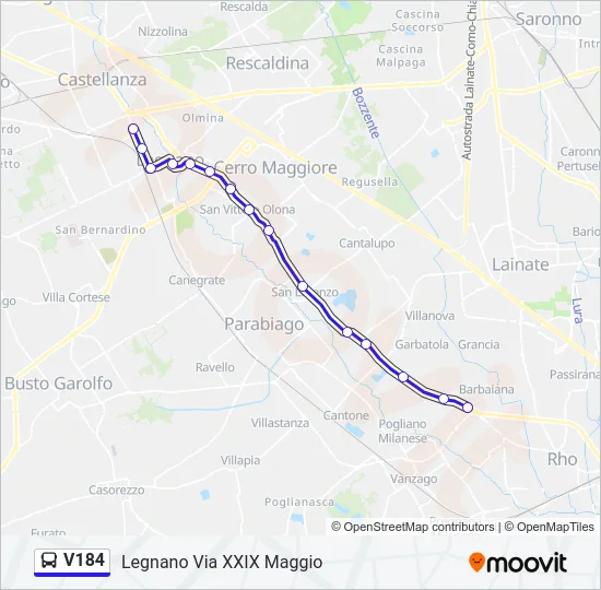 V184 Bus Line Map