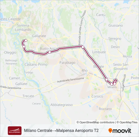Percorso linea treno MXP2