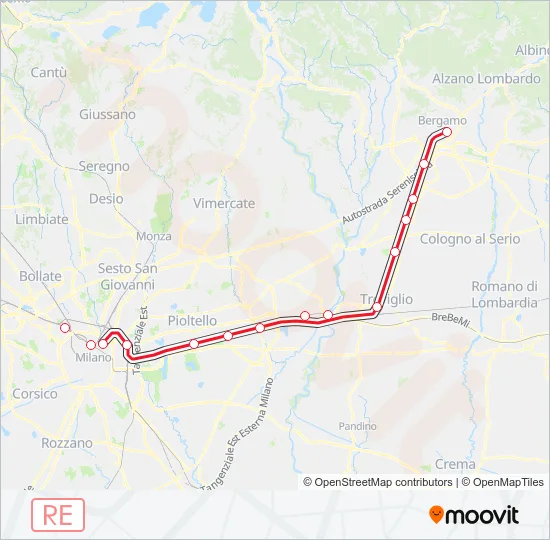 RE 2 Train Line Map