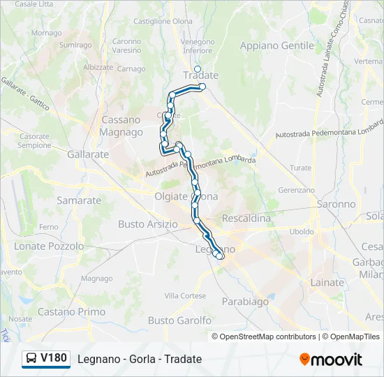 V180 Bus Line Map