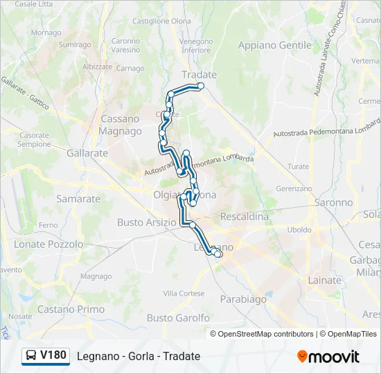 V180 Bus Line Map