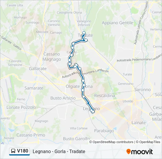V180 Bus Line Map