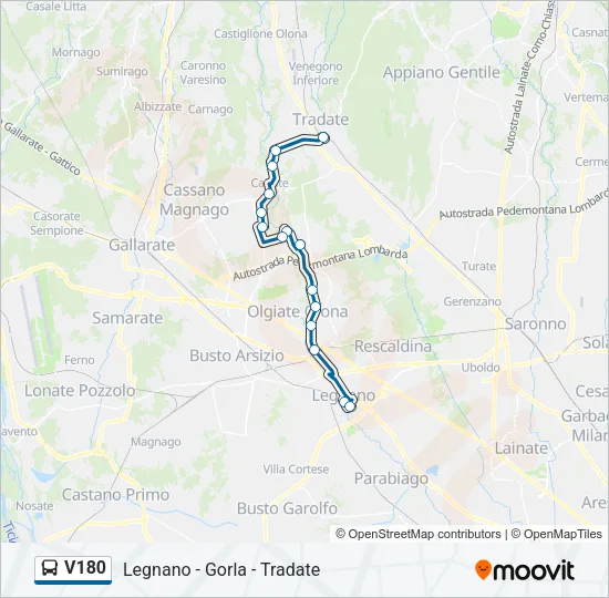 V180 Bus Line Map