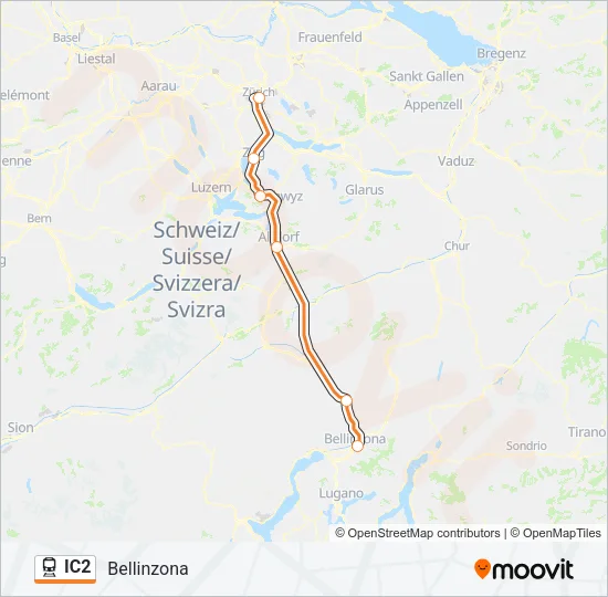 Percorso linea treno IC2