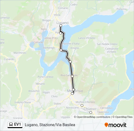 EV1 Bus Line Map