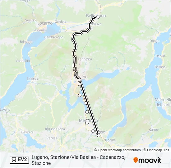 Percorso linea bus EV2