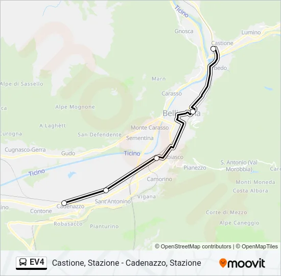 Percorso linea bus EV4