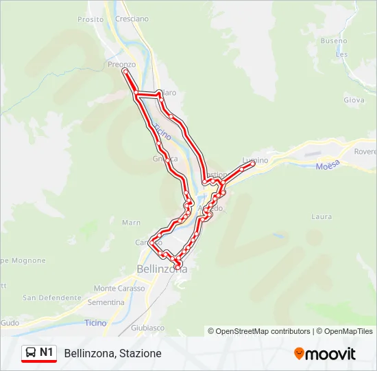 N1 Bus Line Map