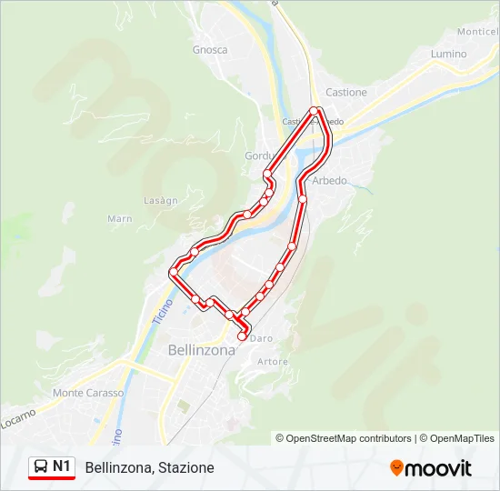 N1 Bus Line Map