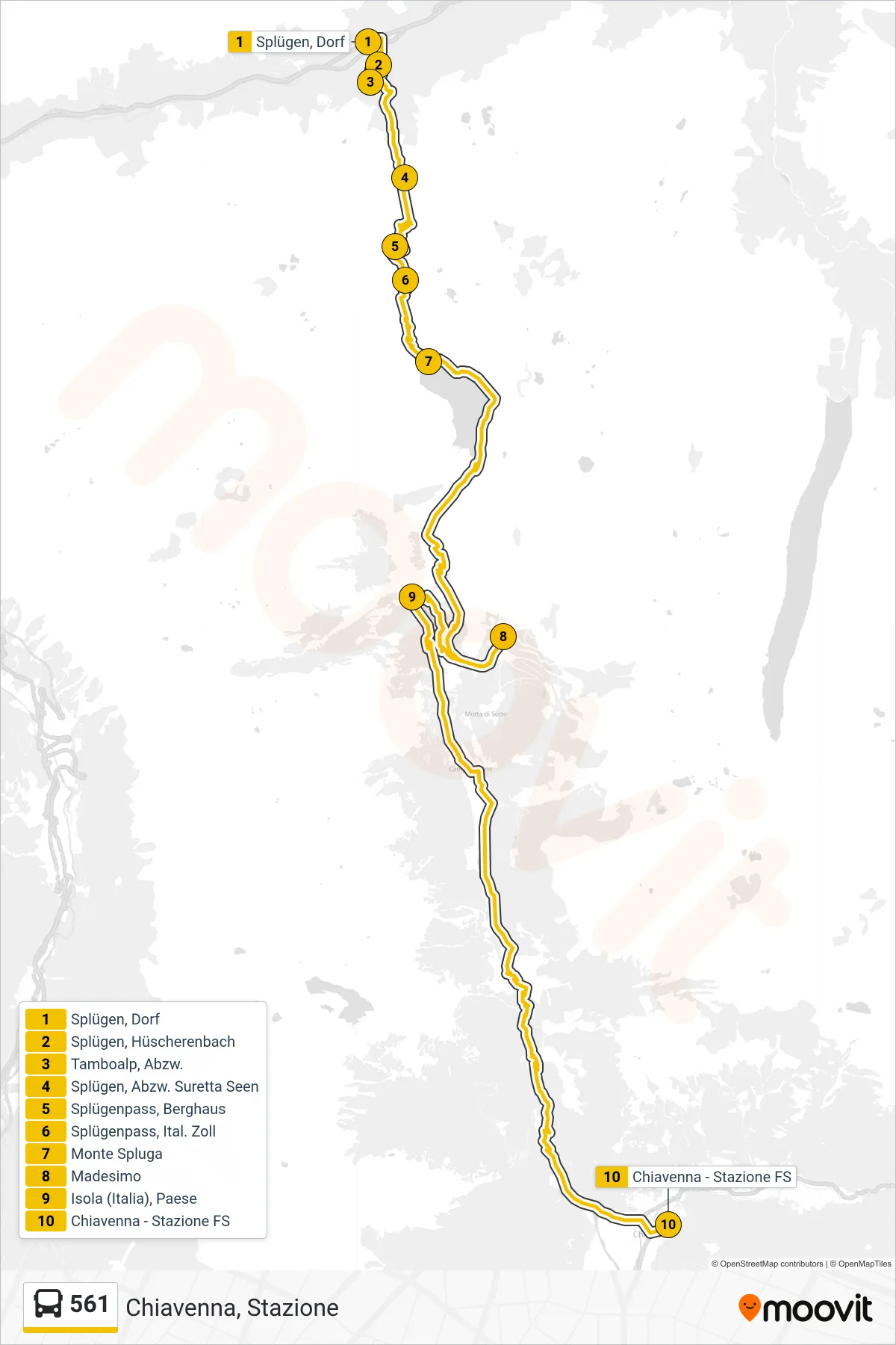 Linea 561 bus (Chiavenna, Stazione) - Percorsi e fermate sulla mappa