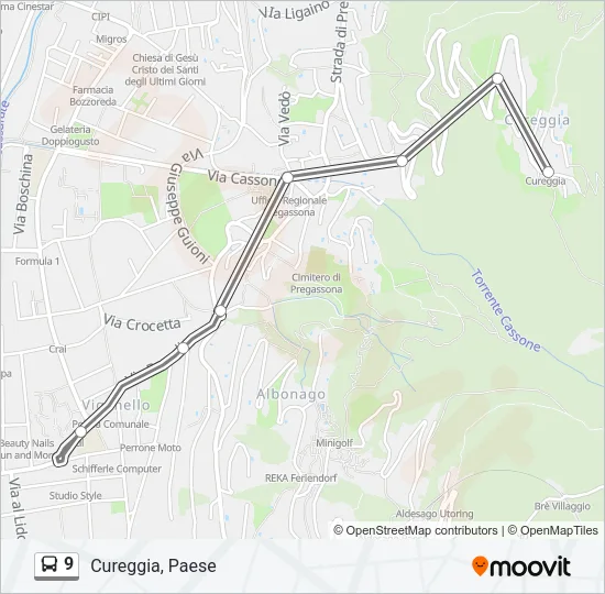 Percorso linea bus 9