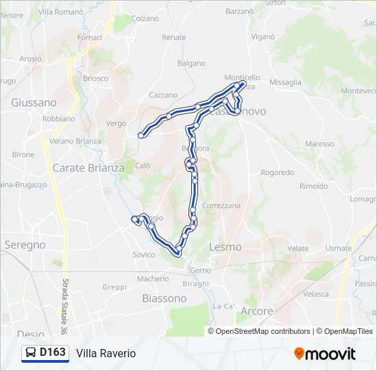 D163 Bus Line Map