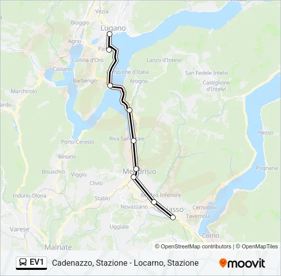 EV1 Bus Line Map