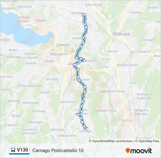 V130 Bus Line Map