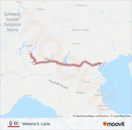 Percorso linea treno EC