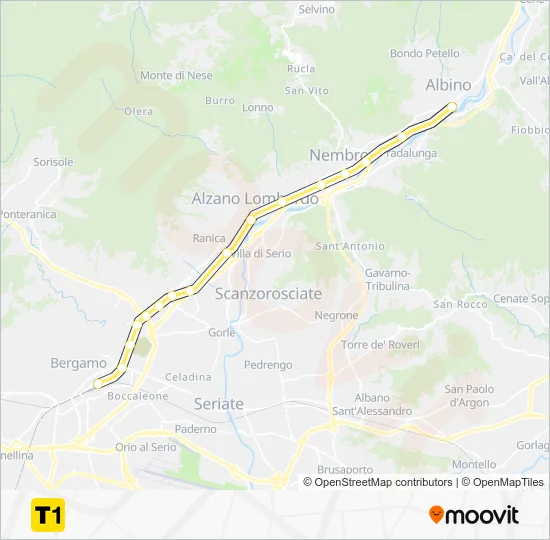 Percorso linea tram T1