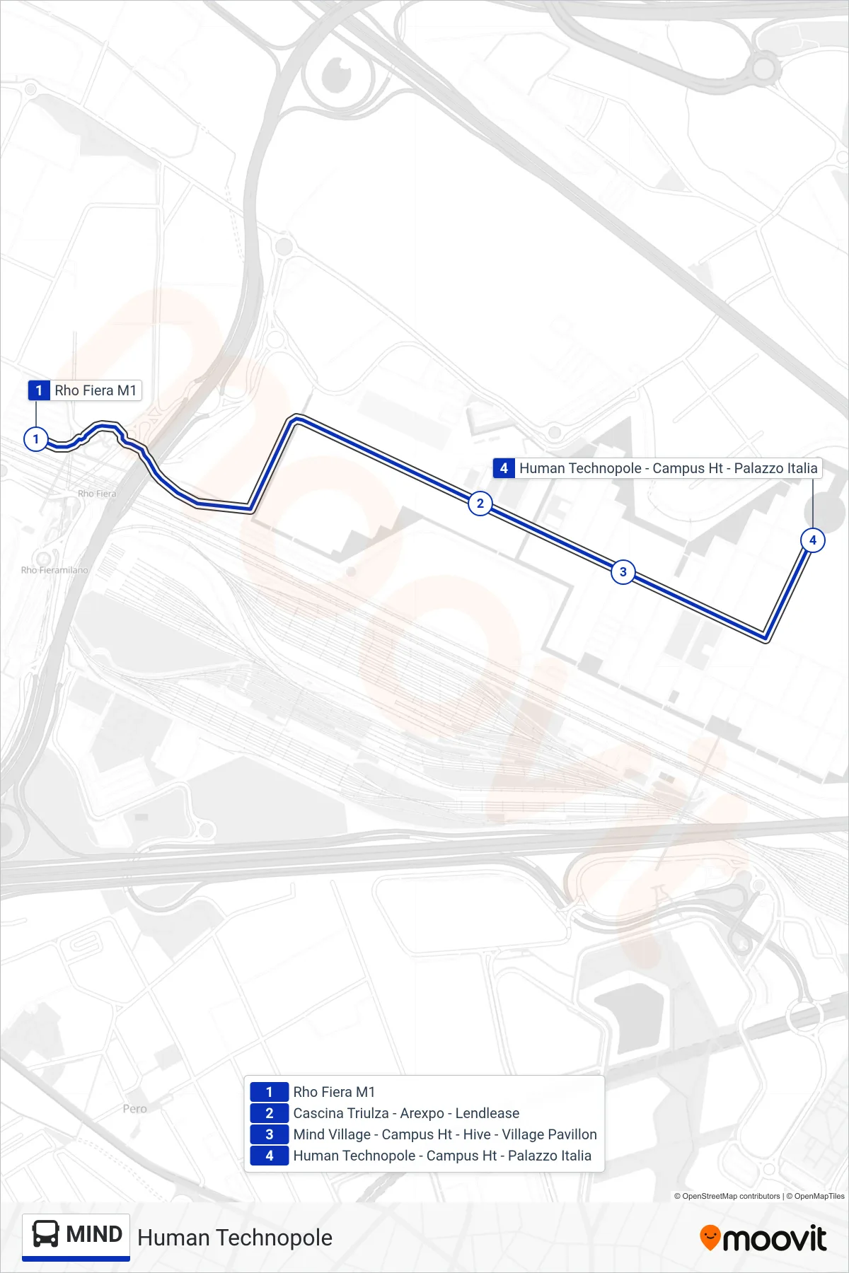 Linea MIND bus (Human Technopole) - Percorsi e fermate sulla mappa