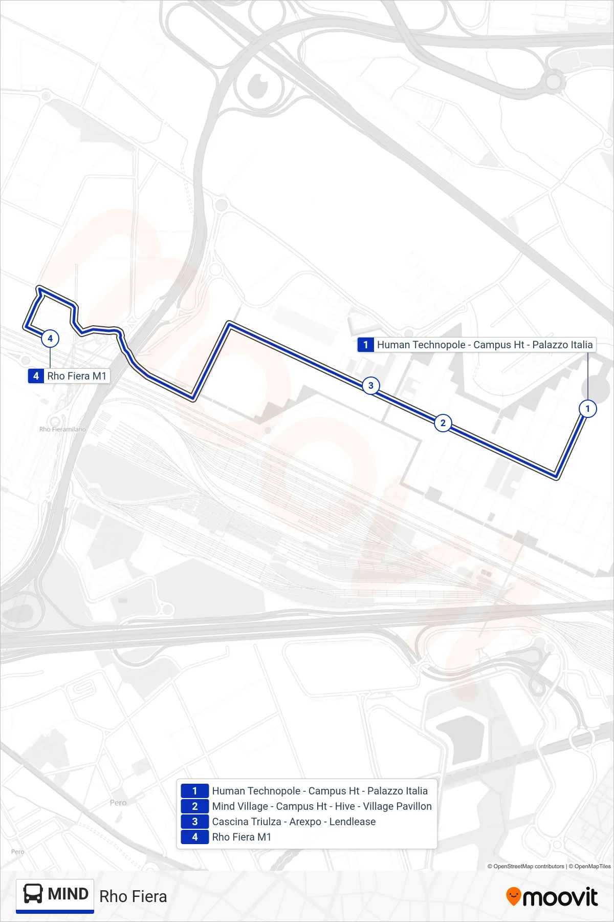 Linea MIND bus (Rho Fiera) - Percorsi e fermate sulla mappa