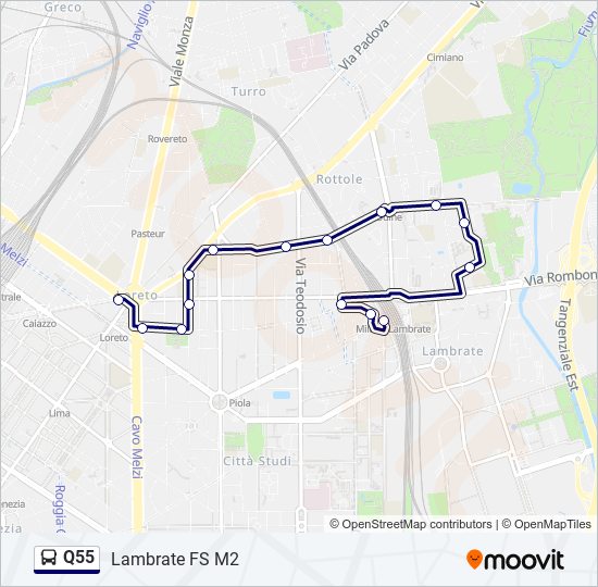 Percorso linea bus Q55