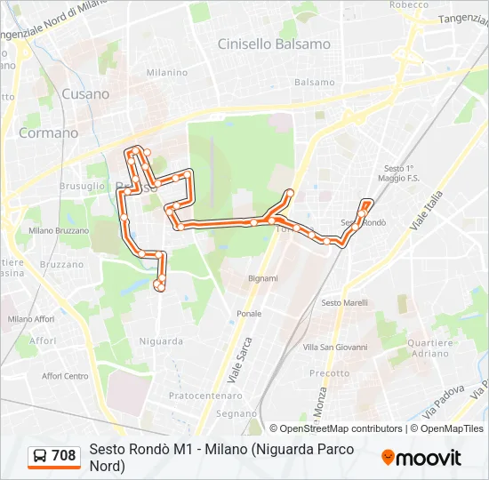 708 Bus Line Map