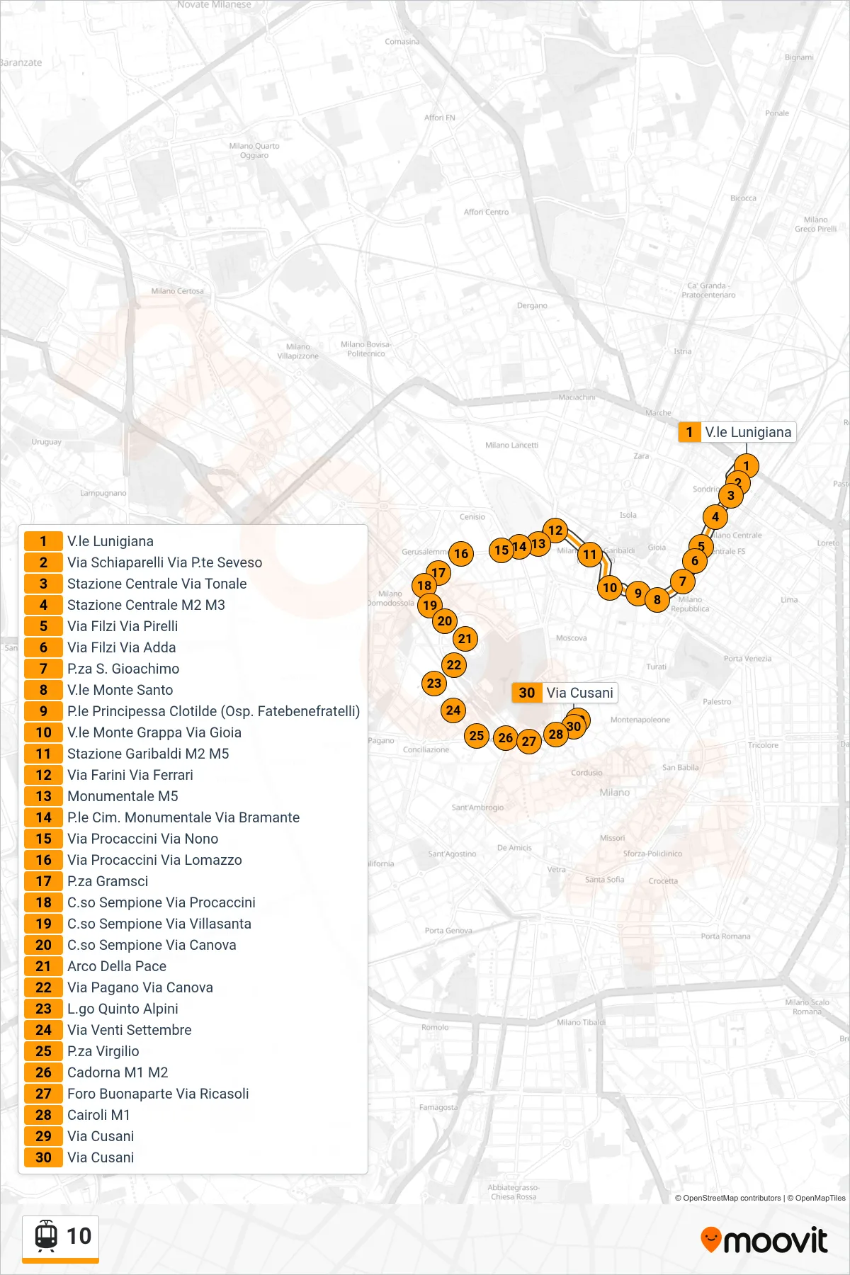 Linea 10 tram (P.za XXIV Maggio) - Percorsi e fermate sulla mappa