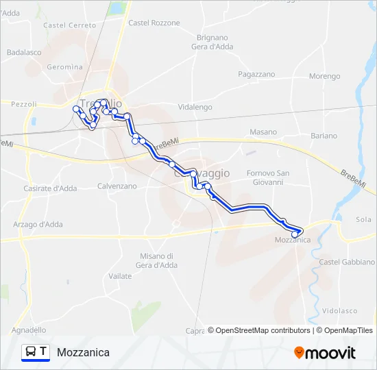 Percorso linea bus T
