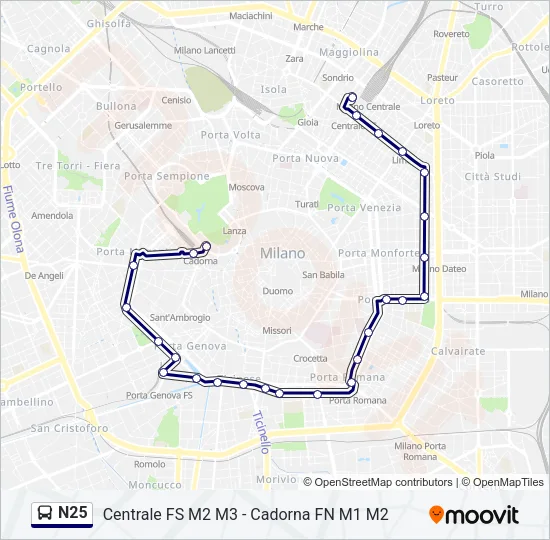 N25 Bus Line Map