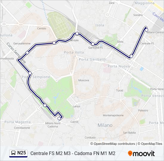 N25 bus Line Map