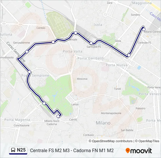 N25 Bus Line Map