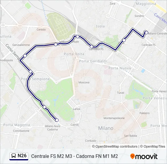 Percorso linea bus N26