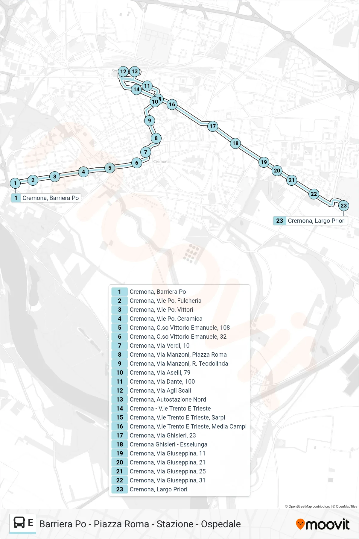 Linea E bus (Largo Priori) - Percorsi e fermate sulla mappa