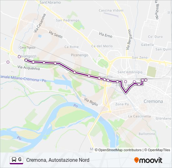 Linea g orari, fermate e mappe Cremona, Autostazione Nord (Aggiornato)