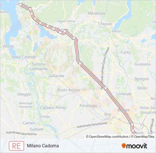 Percorso linea treno RE1